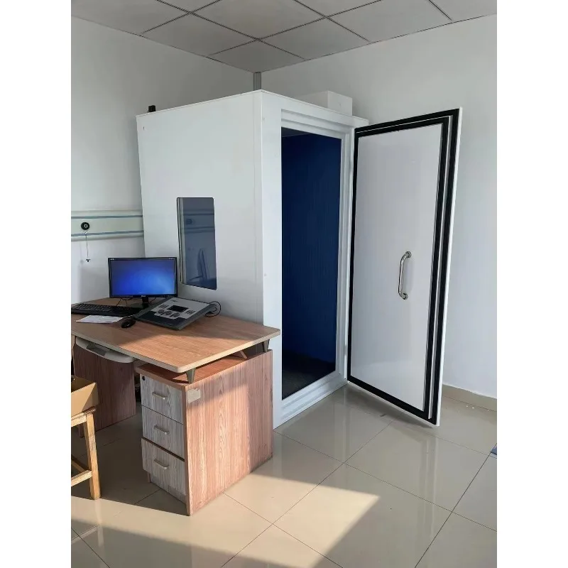 Sustainable Wood Office Pod Acoustic Phone Booth Privacy Workspace With Glass Door Recyclable Materials and Built-in Power