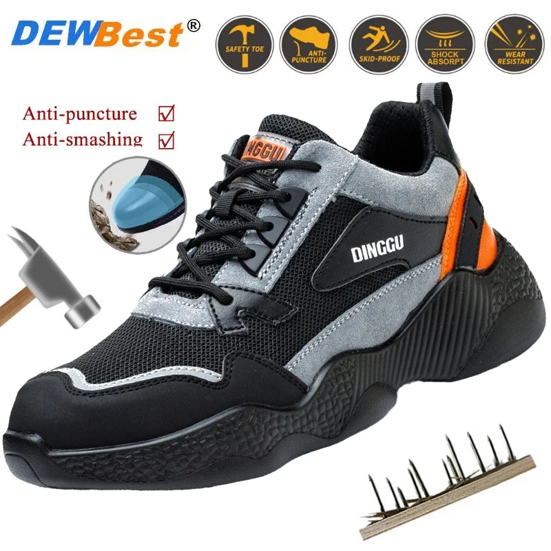 

DEWBESTMen's lightweight work shoes protective anti-smash anti-puncture steel head safety wear-resistant construction site shoes