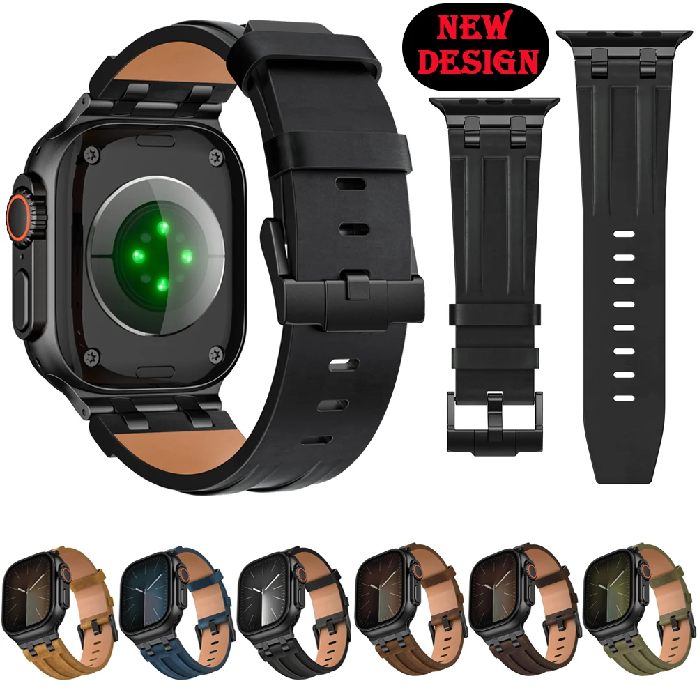 Crazy Horse Genuine Leather band for apple watch Series ultra3 49mm 46-42-44-40-45-41 NEW Design strap iwatch 11 10 9 8 7 6 SE 5
