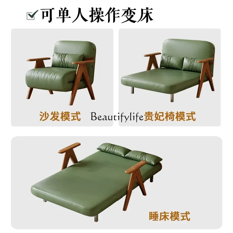 

2 yj15 Vintage Adjustable Folding Sofa Bed Dual-use Multi-functional Solid Wood Sofa