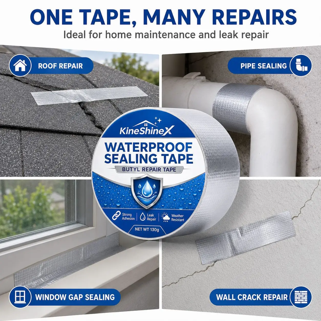 Waterproof Butyl Sealing Tape, 130g Leak Repair Tape for Roofs, Pipes, Windows, Gutters and Cracks, Strong Weatherproof Adhesive