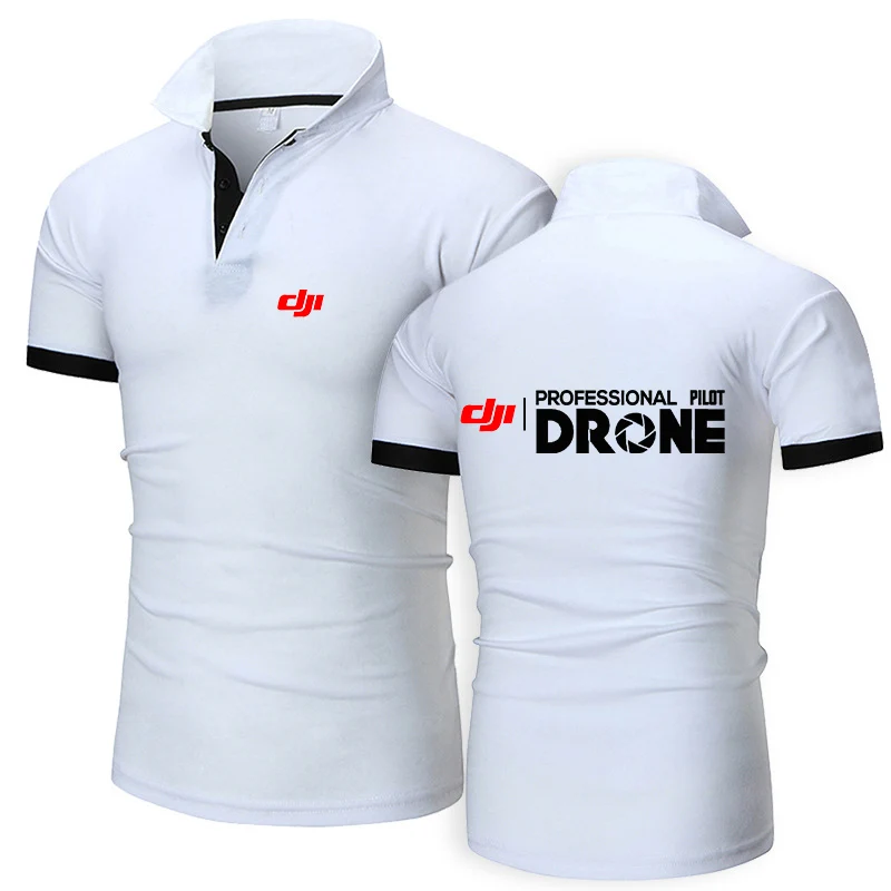 Dji Professional Pilot Drone 2024 Men\'s New Summer Print Fashion Polo Shirts Comfort Short Sleeves Harajuku Casual Sport Top