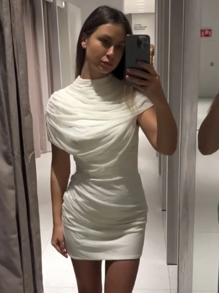 Hh moda feminina versátil em camadas decorativas retalhos vestido curto feminino sexy elegante plissado zíper festa mini vestido mujer