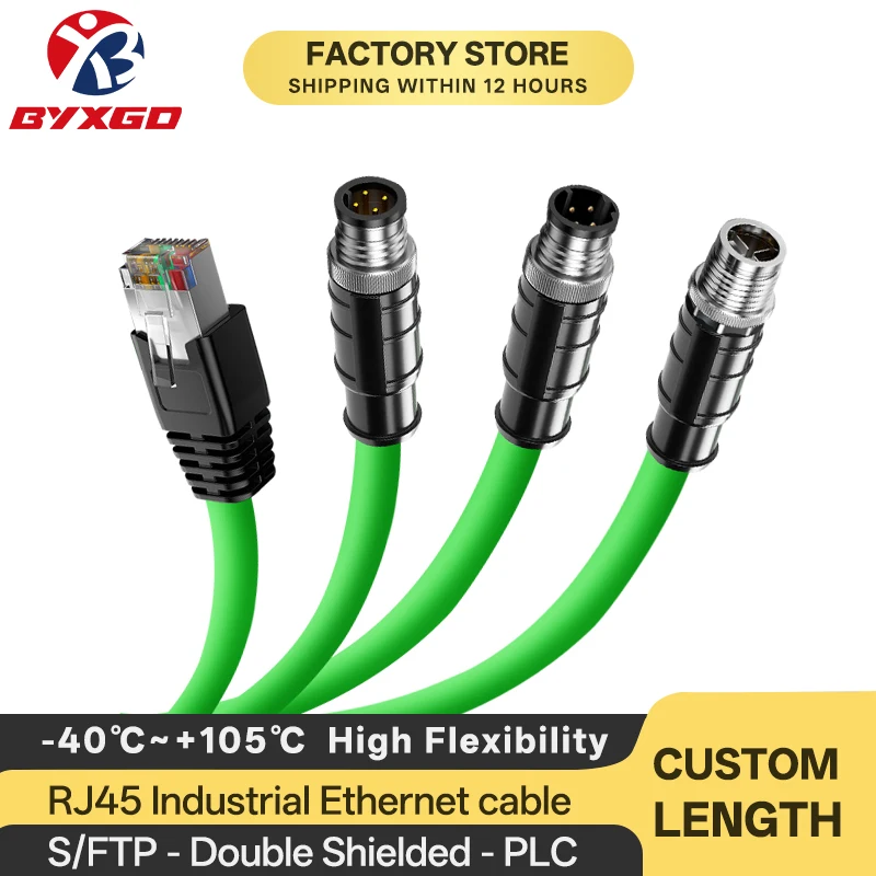 

RJ45 to M12 Industrial Ethernet Cable Communication CAT6a Profinet S/FTP 4P/26AWG 4 Pair Twisted Braided Shield for Drag Chain