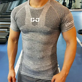 Men's Quick Dry Sport เสื้อยืดฟิตเนสแขนสั้นชาย Gym เสื้อยืดเพาะกาย Tee เสื้อ