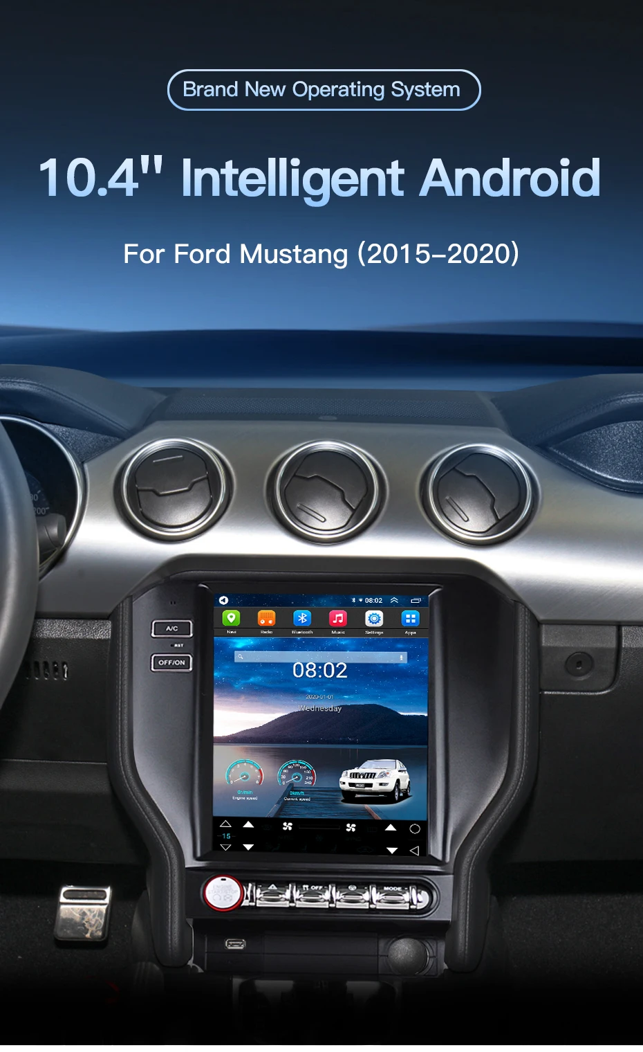 Android 14 Auto Für Ford Mustang 2015-2020 Tesla Bildschirm Auto Radio Stereo Multimedia Player GPS Navigation DSP 4G WIFI Carplay – Detail 2