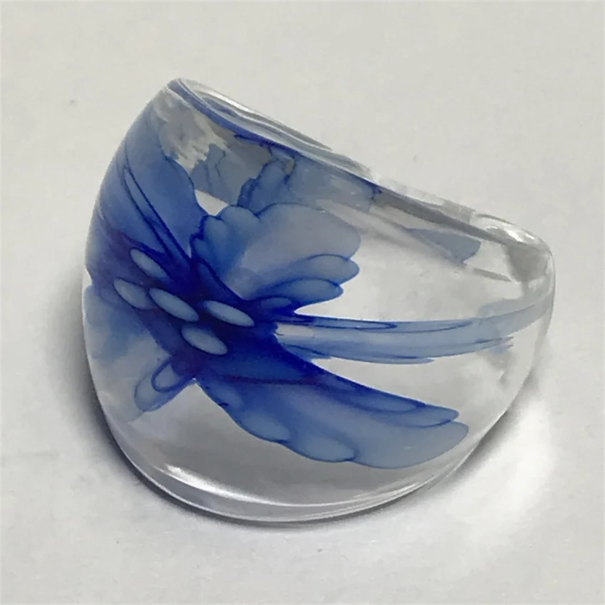 New Handmade For Women Retro Style Murano Glass Transparent Liuli Embedded Flowers Finger Rings Fashion Jewelry