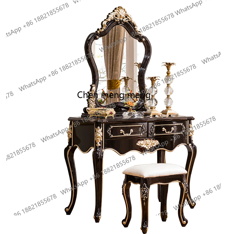 

Dressing table European style dresser stool ebony solid wood vanity table bedroom furniture