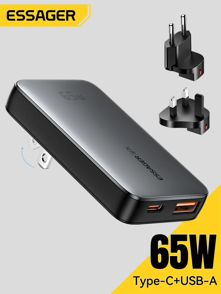 Essager Ultra Thin 65W GaN Travel Charger Quick Charge 4.0 PD3.0 PPS Przenośna ładowarka typu C do iPhone Samsung Macbook Laptop — zdjęcie 2
