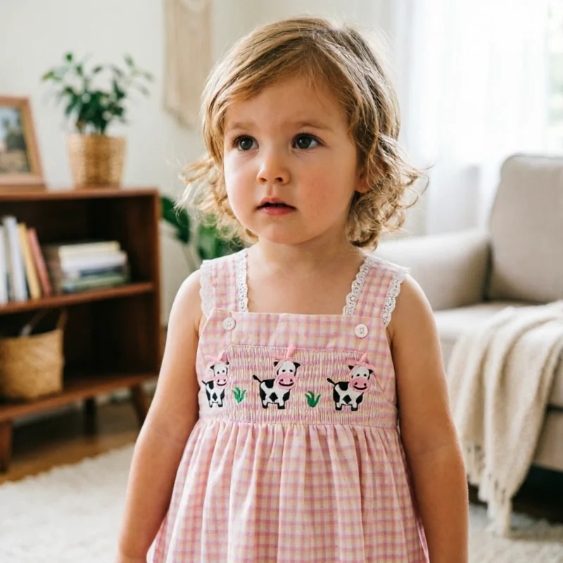 Girls Dress Summer Spanish Style Plaid Smocked Embroidered Suspender Dress Cute Princess Cotton Casual Party for Toddler Kids