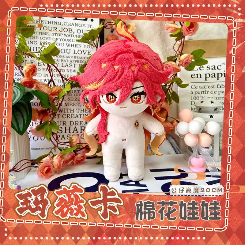 20cm jogo genshin impacto pyro archon mavuika boneca de pelúcia brinquedo plushies com roupas anime figura bonito brinquedo fantoche presentes de natal