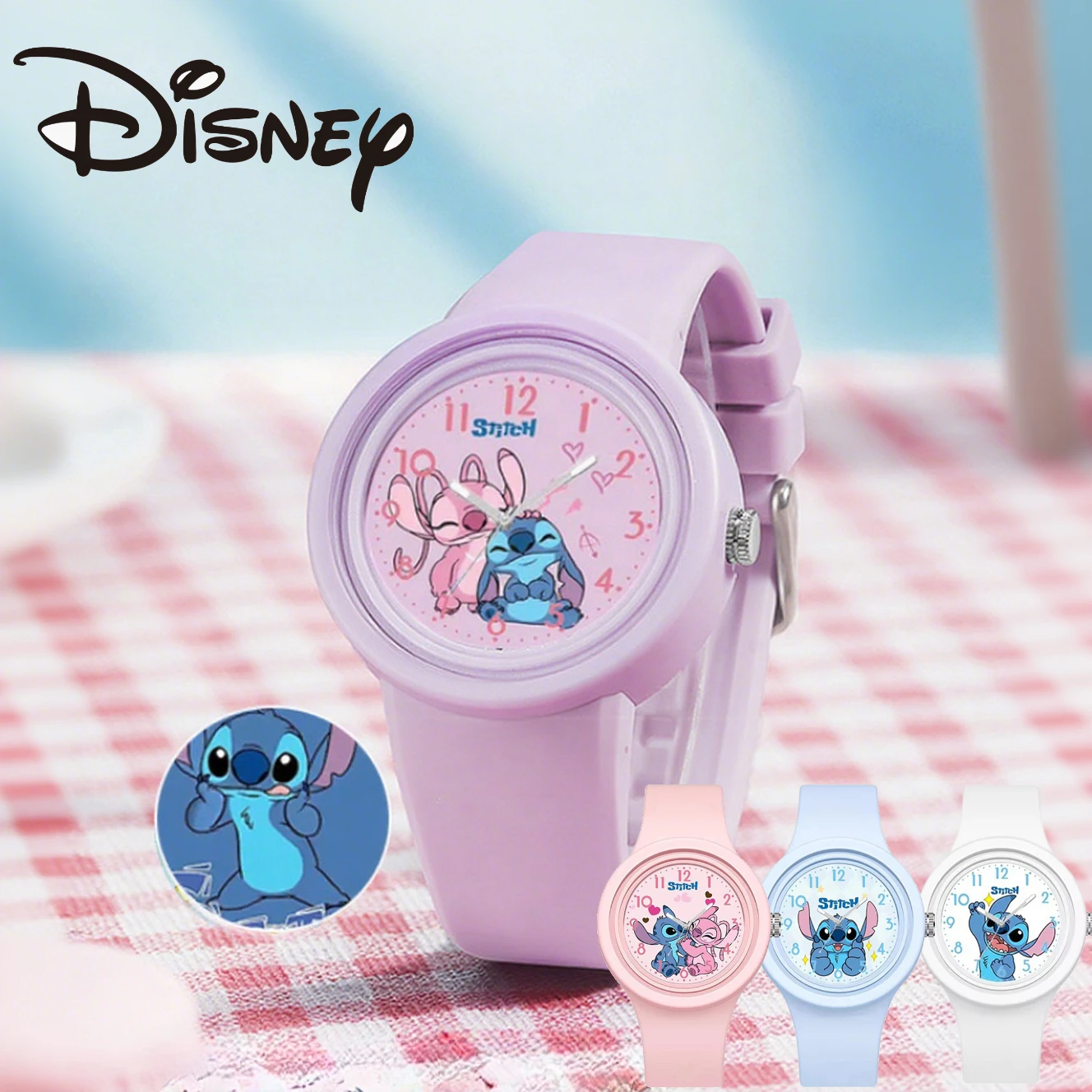 

Disney Cartoon Stitch Children's Watch Silicone Strap Round Quartz Watch High Quality Anime Figure Fashion Birthday Gifts