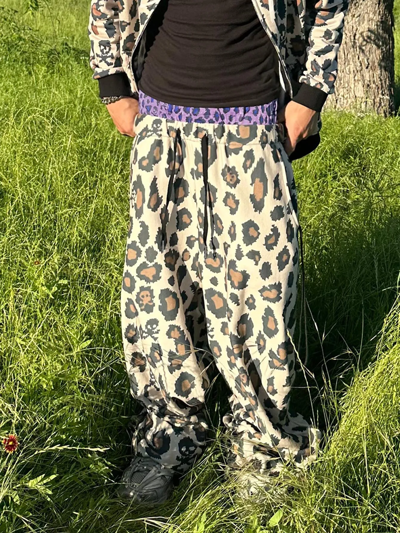 Europeu e americano 2025 novo elegante e personalizado casual leopardo impressão perna reta calças de perna dupla