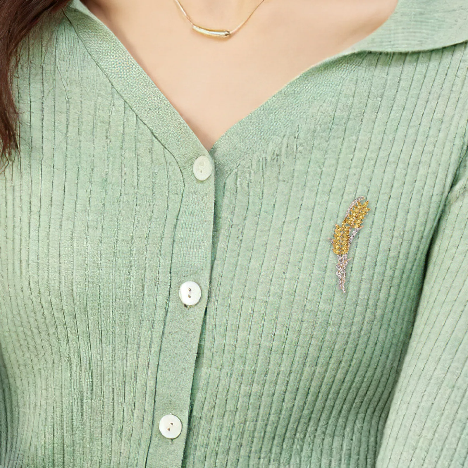 

Wheat Ear Brooch Pin Rhinestone Lapel Jewelry For Women Men Scarf Clip Suit Coat Accessory Wedding Party Business Wear