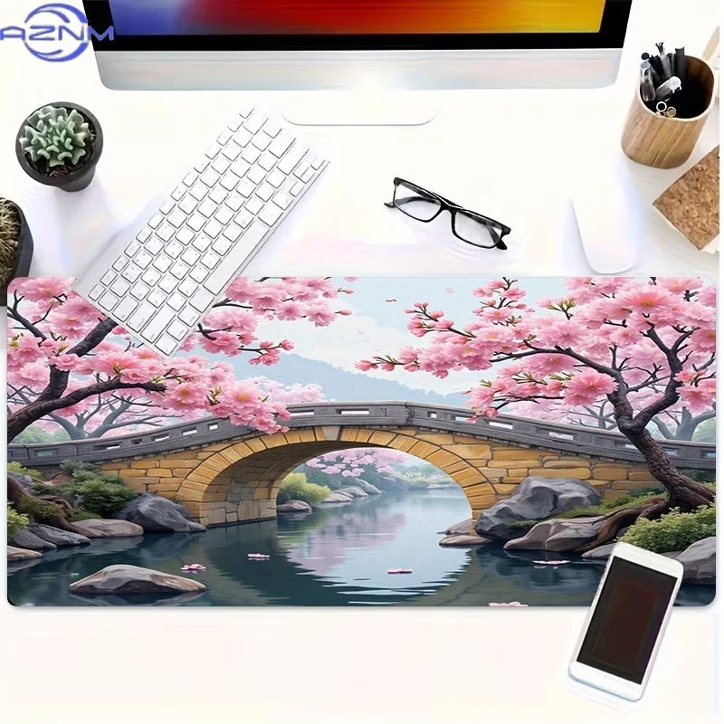 Scenic Mouse Pad Featuring Cherry Blossoms, Made of Rubber, Available in Various Sizes, Perfect for Gamers And Programmers, an E