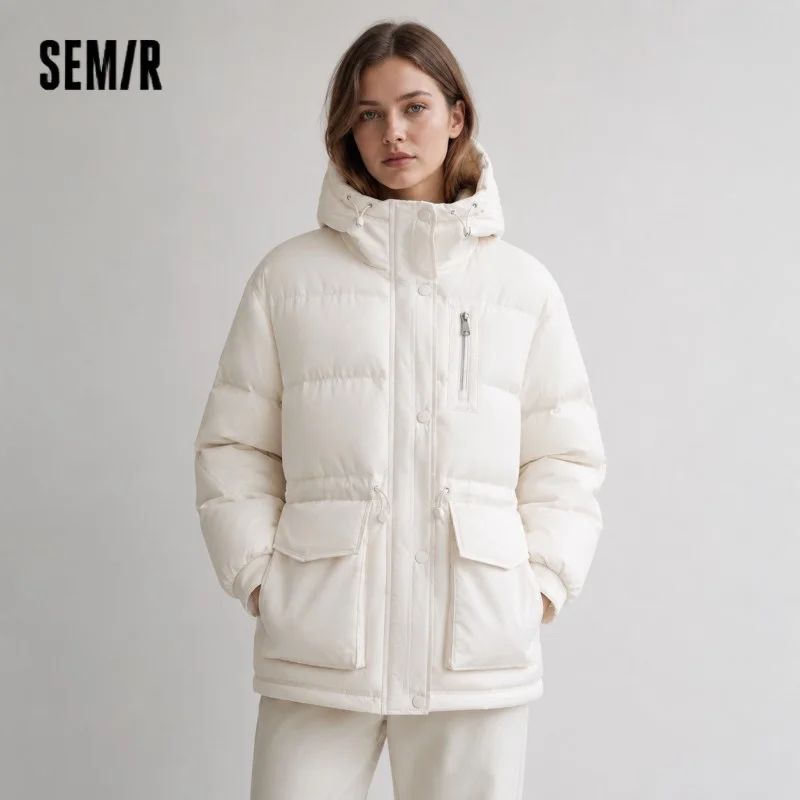 Semir Mittellange Daunenjacke für Damen mit Kapuze, lockerer Schnitt, Taillengürtel, 2026 Neue Winterkollektion, beliebte koreanische Damenmode