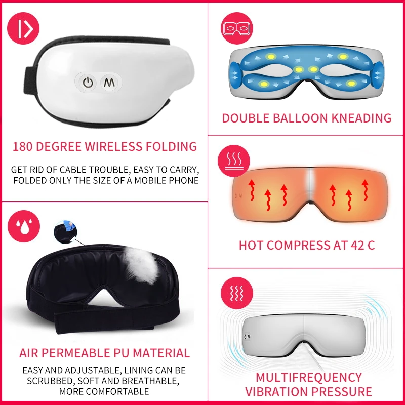 Smart Eye Massage Instrument Vibration Eye Care Massager Airbag Compress Bluetooth Music Eye Relax Fatigue Massage Sleep Mask view 5