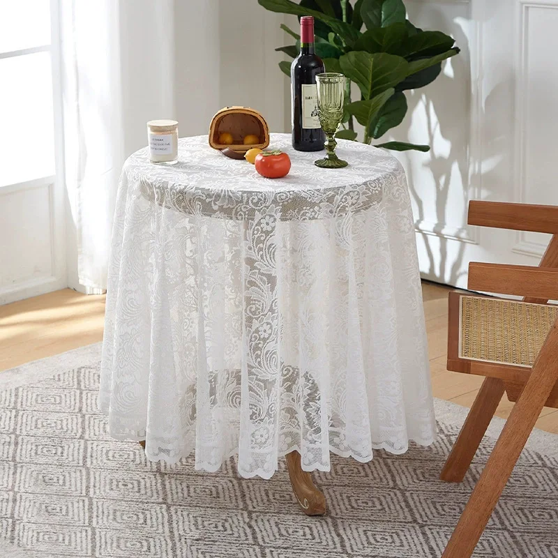 White Lace Tablecloth Green Round Mirror Flower Lace Tablecloth Living Room Dining Table Decoration Table Cover