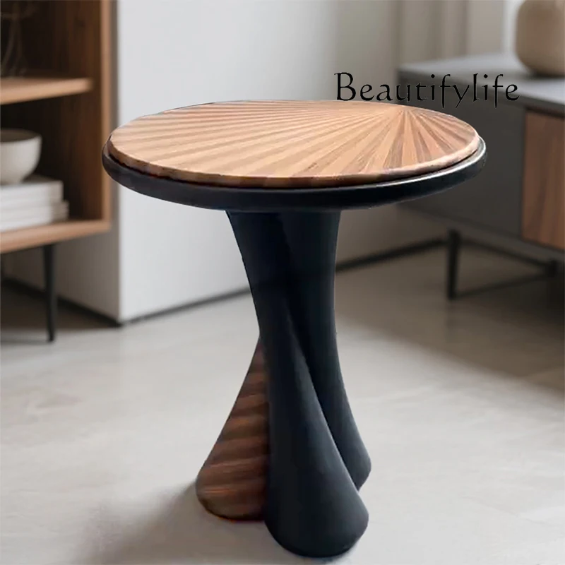 

French solid wood edge table medieval sofa side table living room retro design mobile small coffee table