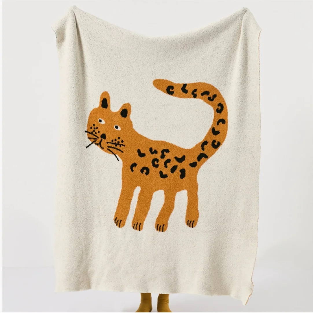 Half flannel spotted leopard leisure blanket, office nap blanket, knitted sofa blanket, pillowcase, bed end blanket