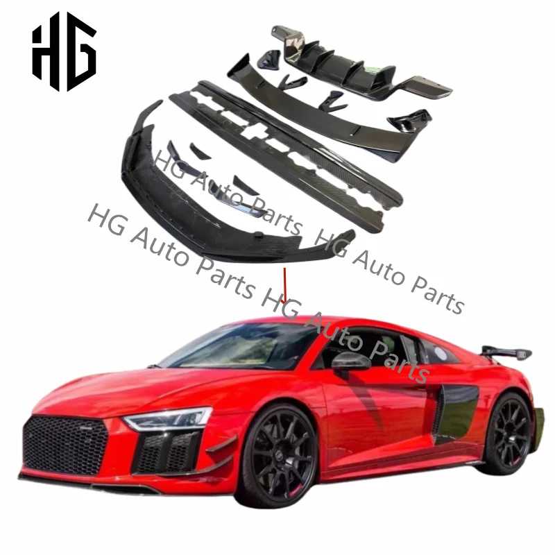 P Style Carbon Fiber Front Lip Bumper Canards For Audi R8 2016-2021For Audi R8 2017 Facelift R8 Body Kit Front Lip