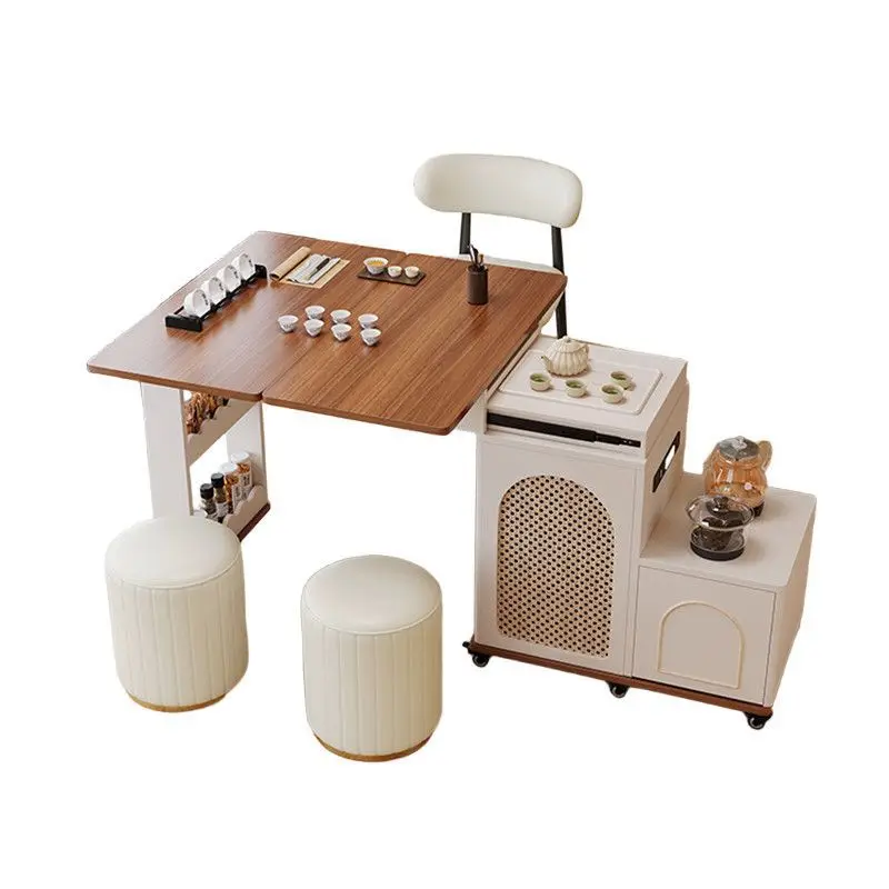 Multifunctional rotating integrated mobile home balcony telescopic folding tea table small apartment