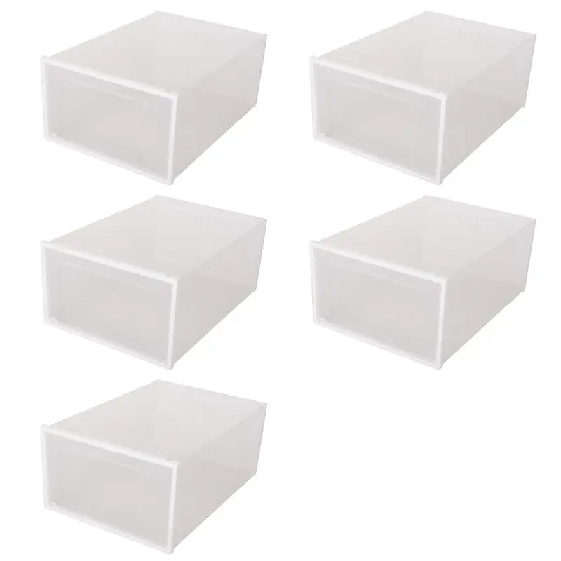 ABKW-5 Piece Transparent Shoe Box Storage Box Drawer-Type Plastic Shoe Rack Transparent Shoe Cabinet Online Celebrity Shoe White