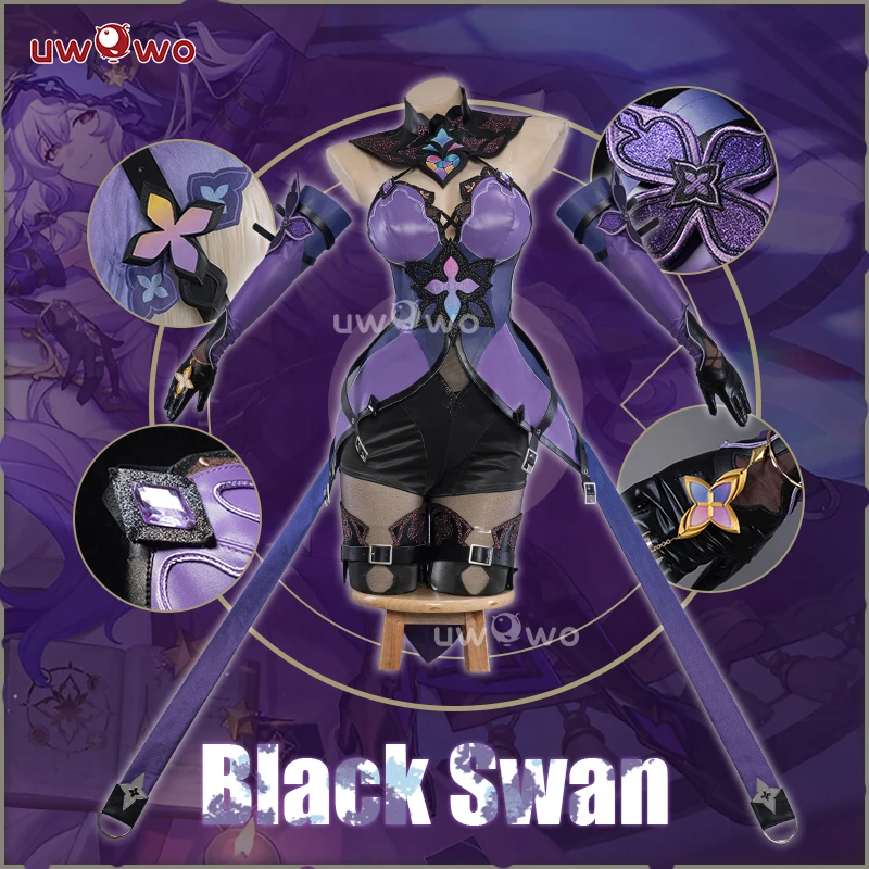 UWOWO Honkai Star Rail Black Swan Cosplay Costume Purple Dress Halloween costume