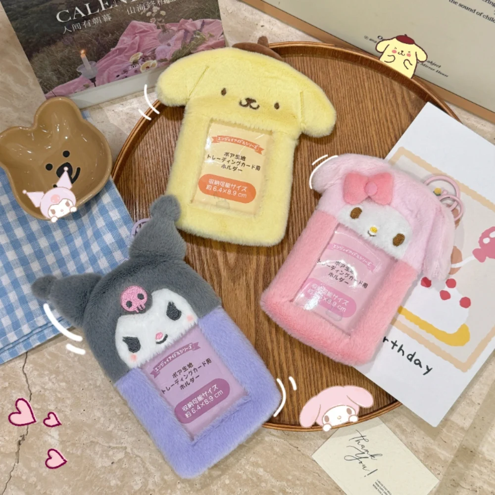 Cute Sanrio Plush Photocard Case Hello Kitty Kuromi Melody Cinnamoroll Idol Photo Storage Card Holder Girls Women Gifts
