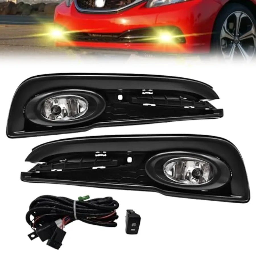 

Fog Lights Compatible with 2013 2014 2015 Honda Civic Driving Fog Lamps with Switch Harness Wiring Kit in Black for Enhanced Vi