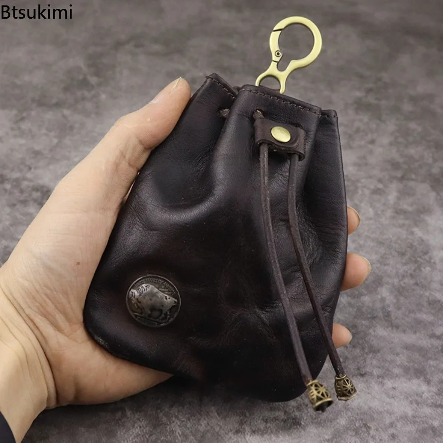 2026 New Compact Vintage Drawstring Key Wallet Mini Retro Pouch Change Purse Medieval Keychain Key Ring Coin Purse for Women
