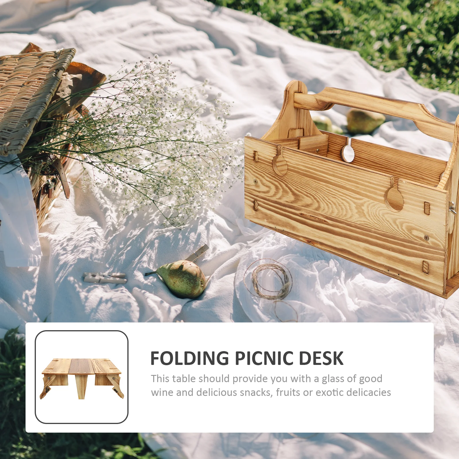 

Portable Folding Picnic Table 2-in-1 Wooden Stable Easy Carry Stylish Travel Accessory Folding Table Wood Desk