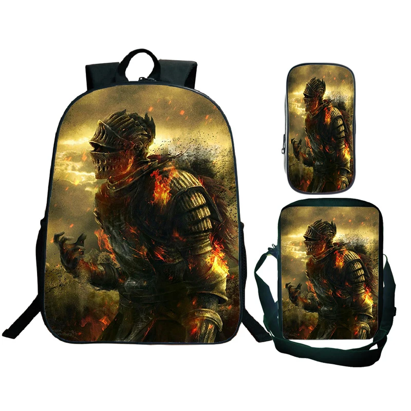 3pcs Set Dark Soul 3 Printed School Bags Fashion Backpack Boys Girl Video Game Large Capacity Backpack Waterproof Travel Bookbag