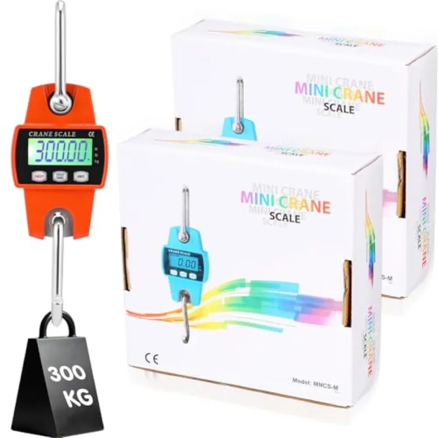 

2 Pack 660lb/300kg Digital Hanging Scale for Fishing Hunting Travelling Farming, Aluminium Alloy Case, Black, Backlit LCD Displ
