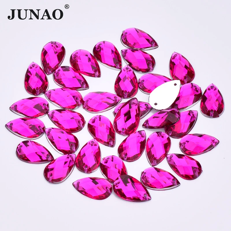 JUNAO 8x13mm Black Acrylic Rhinestones Flat Back Drop Shape Crystals AB Stones Sew On Strass For Clothes Crafts Accessories