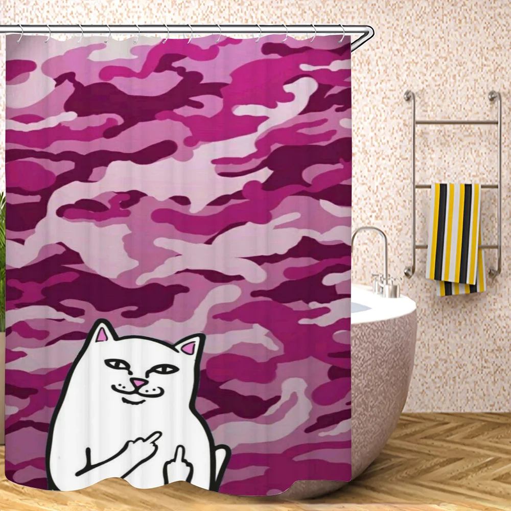 Finger Cat Shower Curtains for Bathroom Curtain Folding Partition Bath Accessories Bedrooms Waterproof Fabric Things the Set