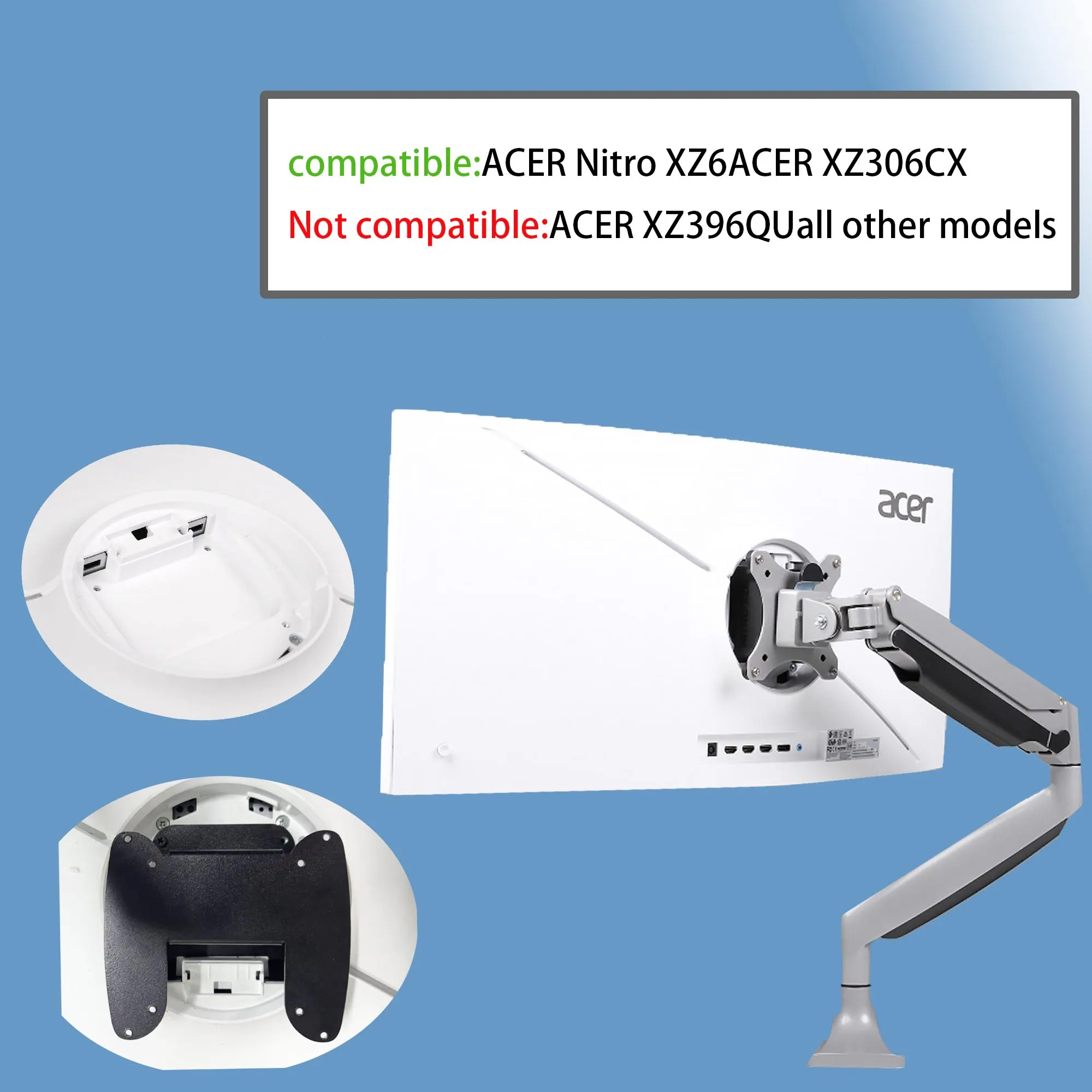 Совместим с адаптером VESA для настенного крепления Acer XZ306CX 29,5 дюйма, кронштейн для крепления Acer XZ6 38,5 дюйма, 75x75 мм и 100x100 мм, подставки для монитора