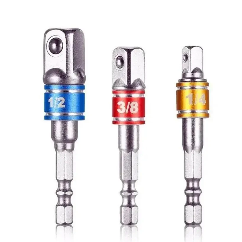 Conjunto de Adaptadores de Soquete 1/4", 3/8", 1/2" para Furadeira, Chave de Impacto e Extensão de Potência com Haste Hexagonal de Grau Industrial
