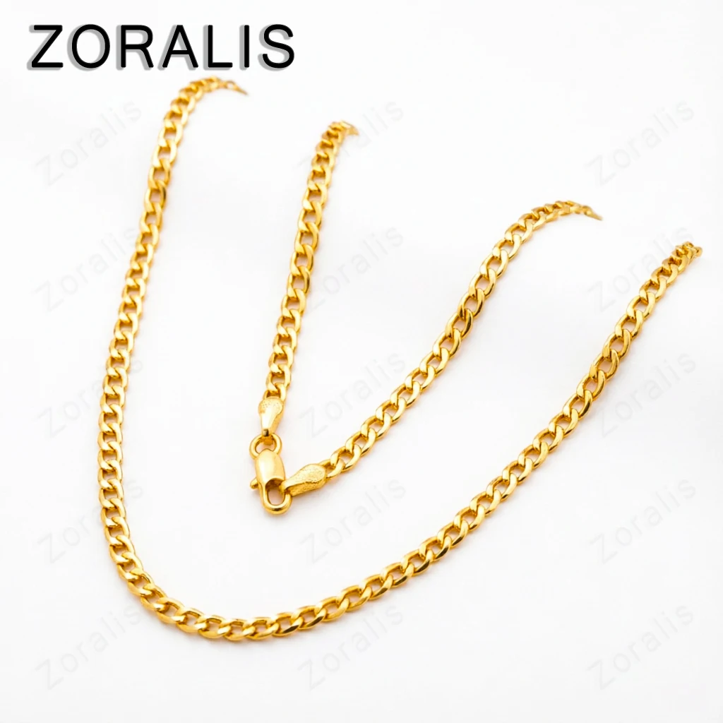 18K Gold 4mm 16/18/20/22/24/26/28/30 Inch Side Cuban Necklace For Women Man Chain Party Fashion Fine Jewelry
