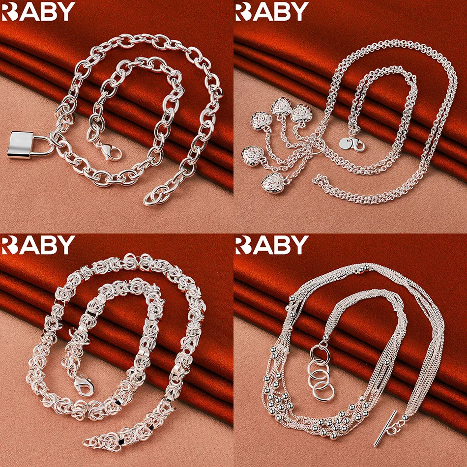 

URBABY 925 Sterling Silver 45cm Geometric Necklace For Women Men Anniversary Gift Popular Wild Fashion Romantic Jewelry