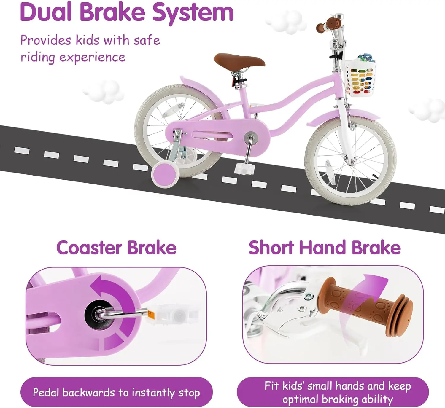 Rower dziecięcy, 12 14 16 18 20 cali, rowery dla maluchów z kołami pomocniczymi, hamulec ręczny i hamulec tylny, w pełni zakryty łańcuch, regulowane kierownica.