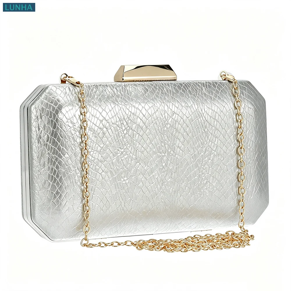 Women's Luxury Evening Clutch Snake Print Banquet Handbag with Detachable Chain Glamorous Wedding Elegant Party Box Hard Purse