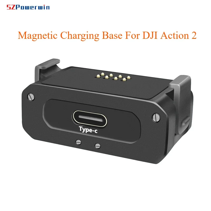 

Powerwin 2in1 Magnetic Charging Base Foldable Tripod Mount 1/4 Power Supply Bracket For DJI ACTION2 Car Motorcycle Helmet Holder