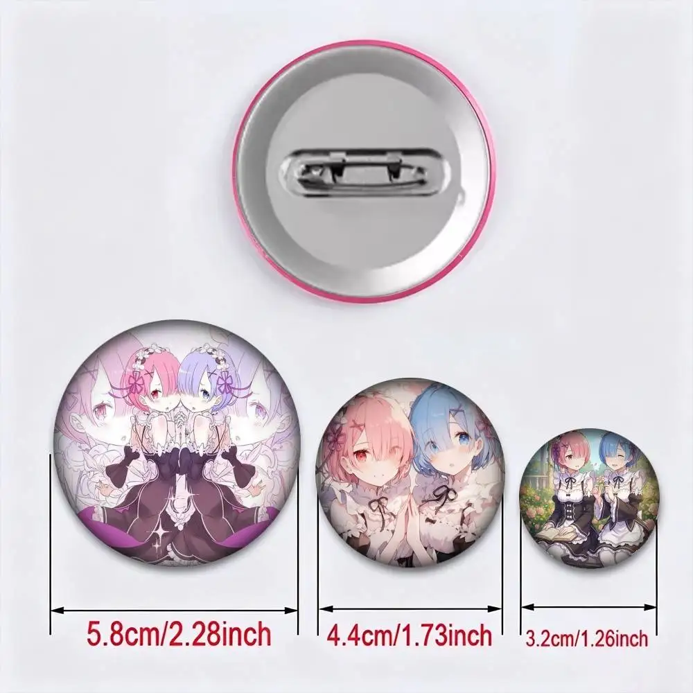 Anime R-ReZERO Rem Ram  25mm 32mm 44mm 58mm 75mm Brooches Badges Pins for Accessories Gift