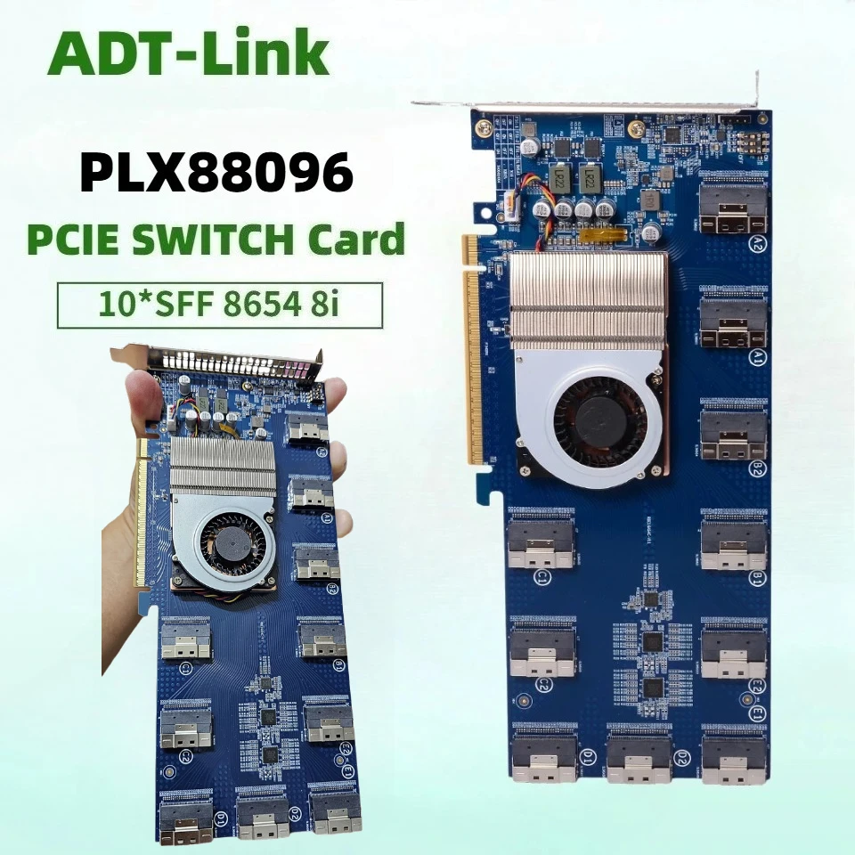 PLX88096 Expansion Split Card PCIE SWITCH Card 16GT/s 10-Ports SFF 8654 8i To 5 PCIE 4.0 X16 / 10 PCIE 4.0 X8 Multi-Card Adapter