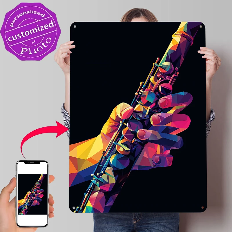 Clarinet in Hand Printed Poster Customized Wall Art Retro Vintage Metal Tin Signs for Room Ornaments House Decor Decoration Home