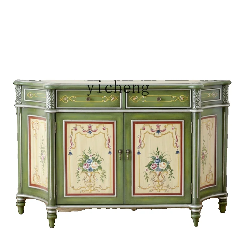 

YY Painted Sideboard Cabinet Mid-Ancient American and European Style Pastoral Mediterranean Curio Cabinet