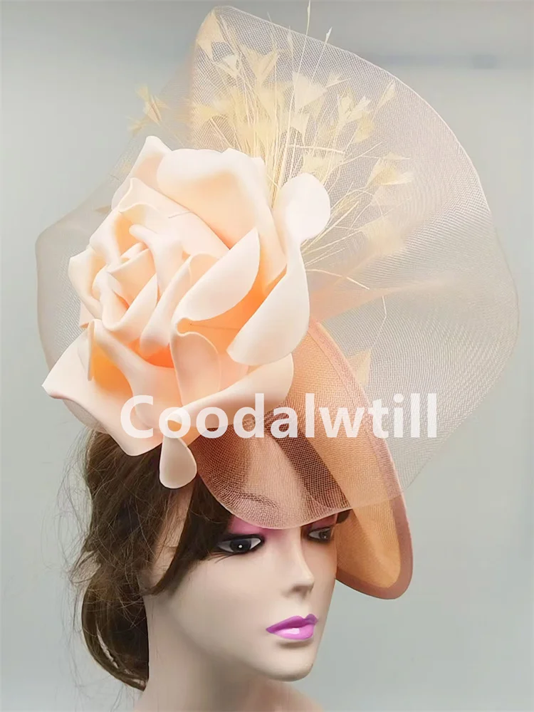 Big Flower Fascinator Derby Hat Women Party Dinner Headpiece Royal Ascot Pillbox Fascinator Hat Women Wedding Chapeau Cap Event