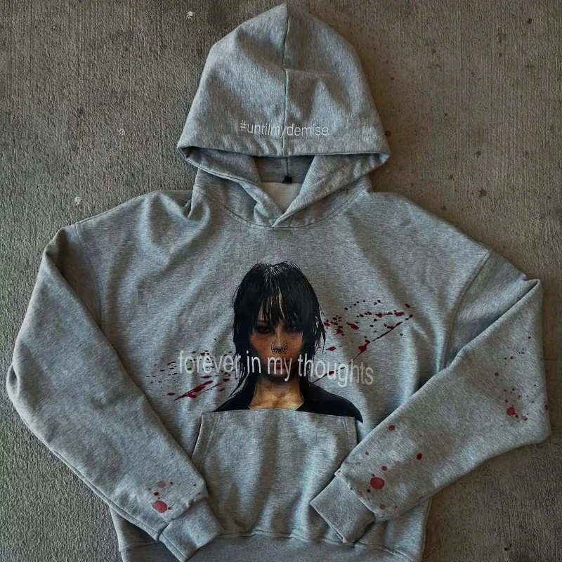 Y2K Retro Mode Trend Winter Gothic Straße Casual Persönlichkeit Brief Figur Blut Drucken Mit Kapuze Sweatshirt Männer Frauen Lose Top