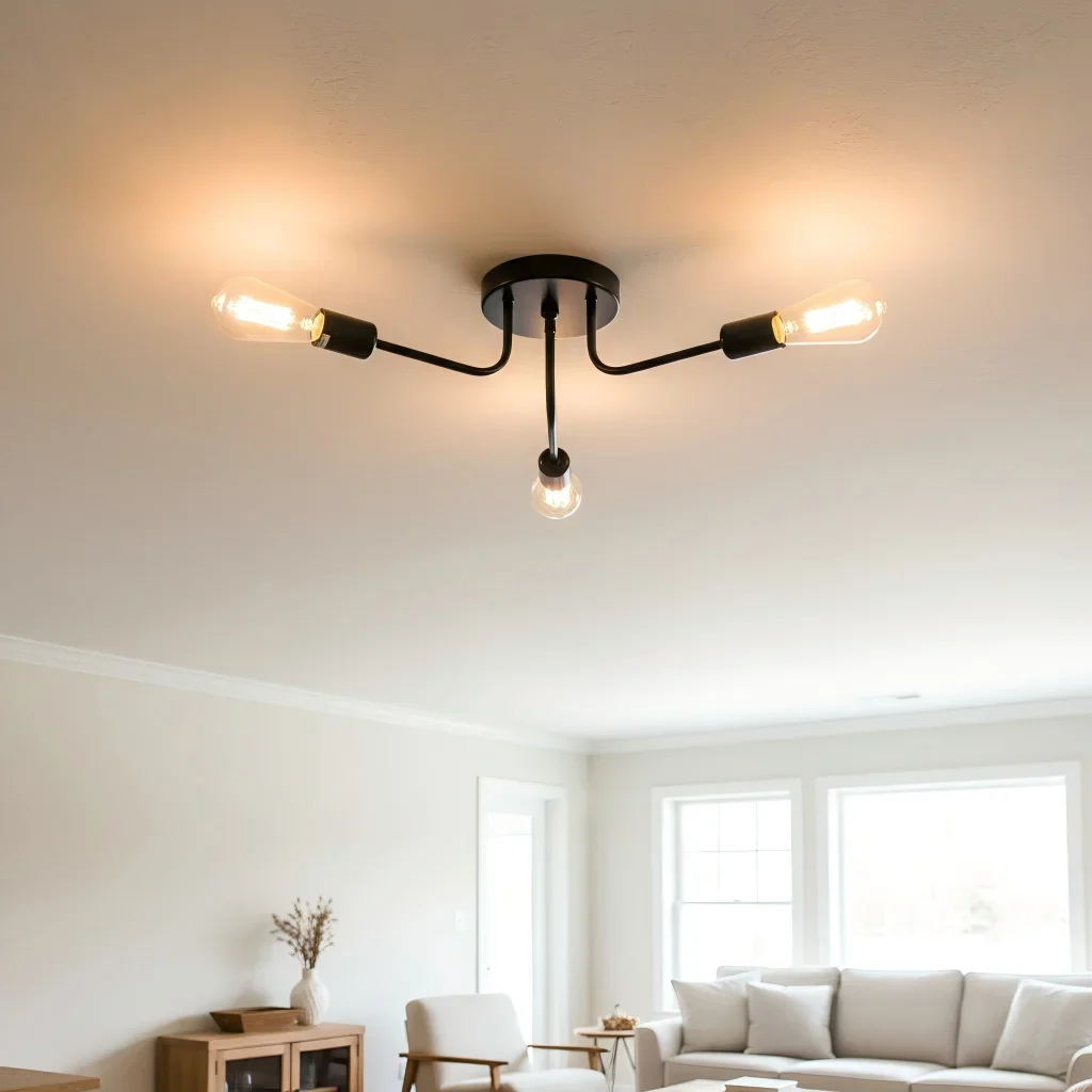 Semi Flush Mount Modern Chandelier Mid Century Modern Chandelier Close to Ceiling Lighting Black Ceiling Light Fixture Sputnik